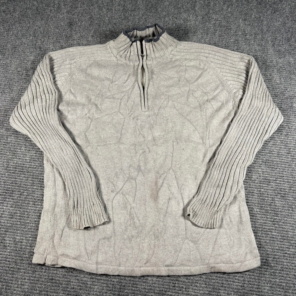 Steve & Barry's Quarter Zip Sweater Mens L Gray Good Ribbed Knit Cotton